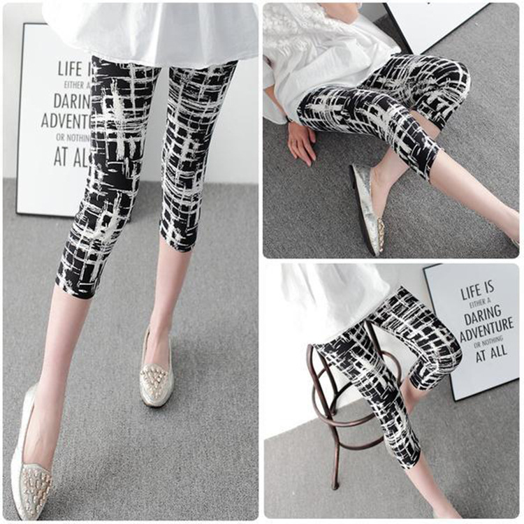 Summer Women's Stretch Leggings Thin Trendy Large Size High Waist Slimming Capri Pants Outer Wear Tight Milk Silk Pants