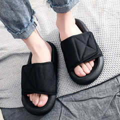 東南亞夏季韓版情侶踩屎感椰子休閒魔術貼寬腳沙灘麵包拖鞋厚底夏