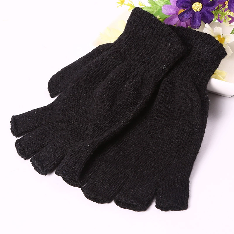 Fingerless Knitted Gloves, Unisex Summer Thin Black, Polyester, One Size