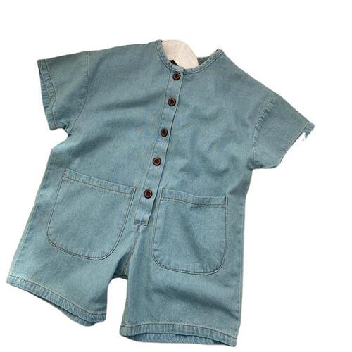 Children's denim onesie Summer Korean version new onesie Children's loose denim crawling suit