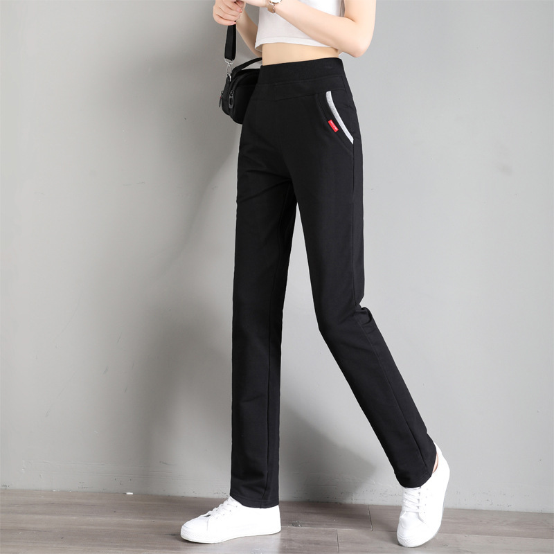 Sports pants women's spring and autumn loose pants New straight waist stretch pants wholesale solid color elastic waist casual pants