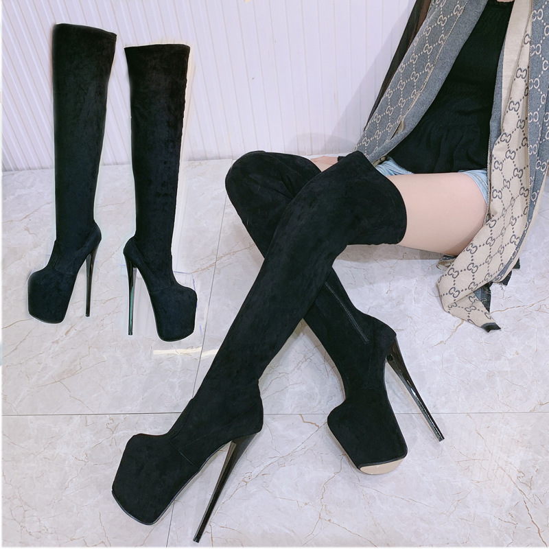Cross-border a generation of Europe and the United States nightclub size 43 thigh over knee boots high heel 20cm thin heel suede women's boots