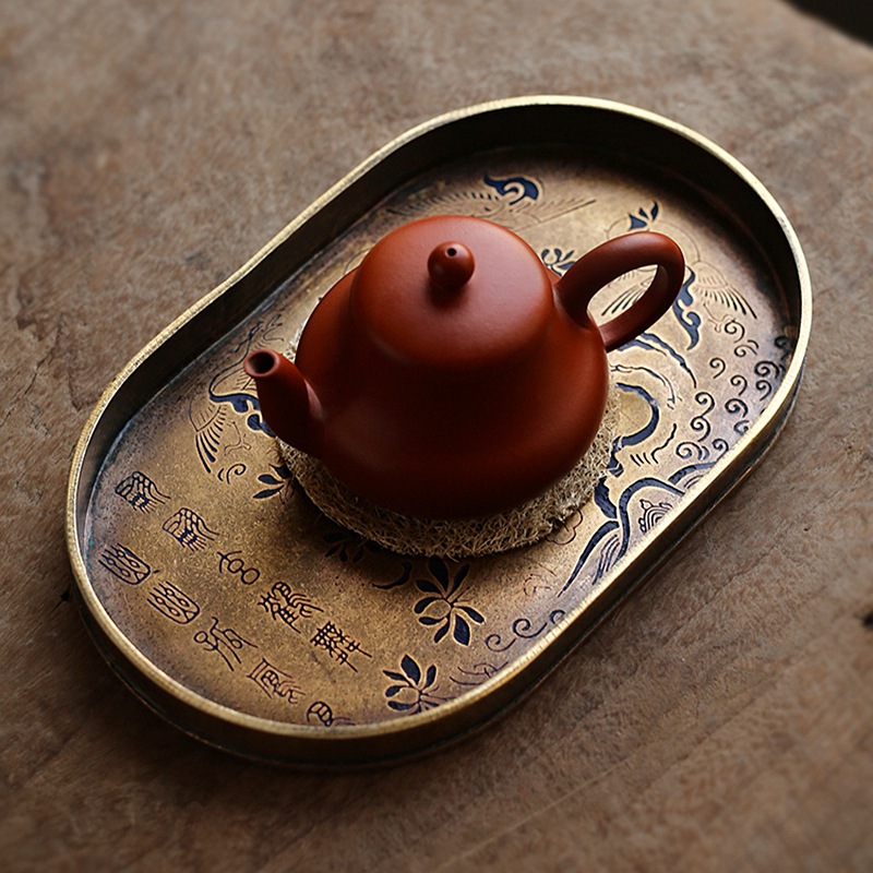 Подставка для чайника Ruorong Tea Art в стиле Сун, имитация антикварной латуни с лаковым покрытием, ручной работы, подставка для чайника, медный поднос для чая, платформа для сухого заваривания, набор для сухого заваривания чая