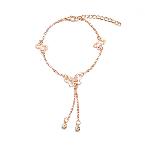 Korean Style Hollow Butterfly Diamond-encrusted Girly Tassel Anklet for Women Internet Celebrity Rose Gold Anklet
