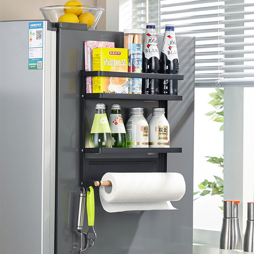 Refrigerator shelf side storage kitchen utensils refrigerator side wall-mounted rack household side multi-layer cling film storage rack