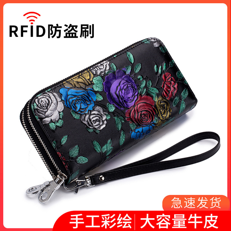 Double Zipper Large Capacity wallet women's Long Leather Multi-Card Rose wallet wallet women