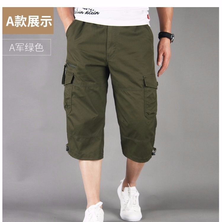 Pantalones cortos de verano de los hombres más tamaño pantalones recortadas sueltos multi-Bolsillo gordo overol Delgado verano