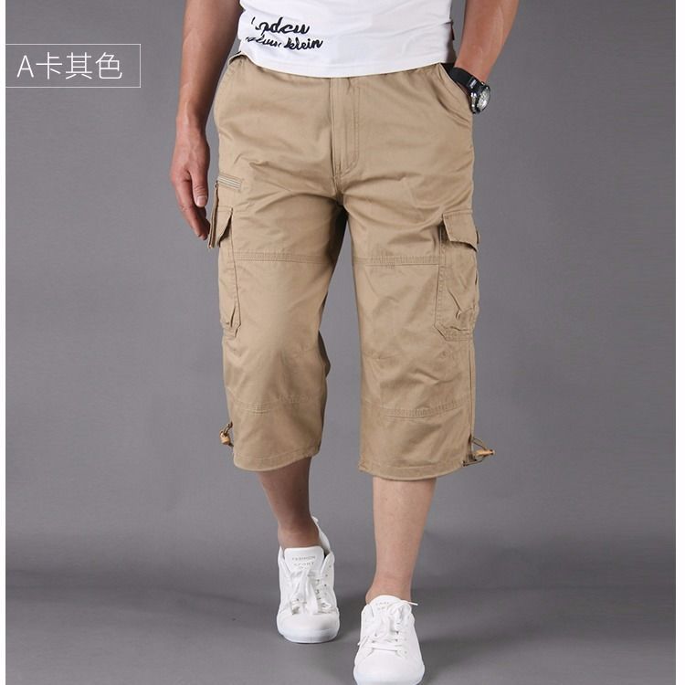 Pantalones cortos de verano de los hombres más tamaño pantalones recortadas sueltos multi-Bolsillo gordo overol Delgado verano