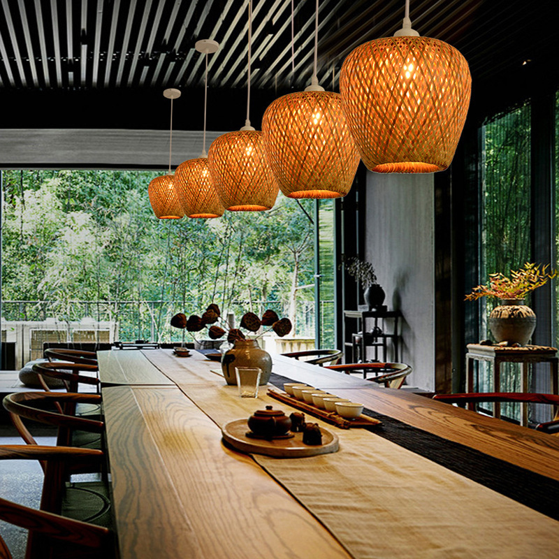 Estilo chino de bambú lámpara hecha a mano pantalla japonés antiguo B & B personalidad creativa restaurante olla caliente restaurante lámpara de Bambú