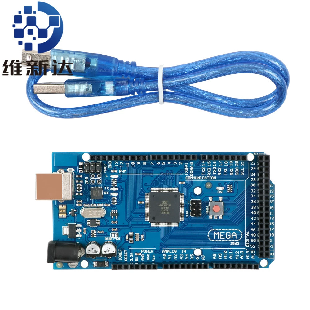 Плата развития MEGA2560 R3 (ATmega2560, ATmega16U2) — 54 цифровых входа/выхода, 16 аналоговых, 256 KB флэш, 16 МГц