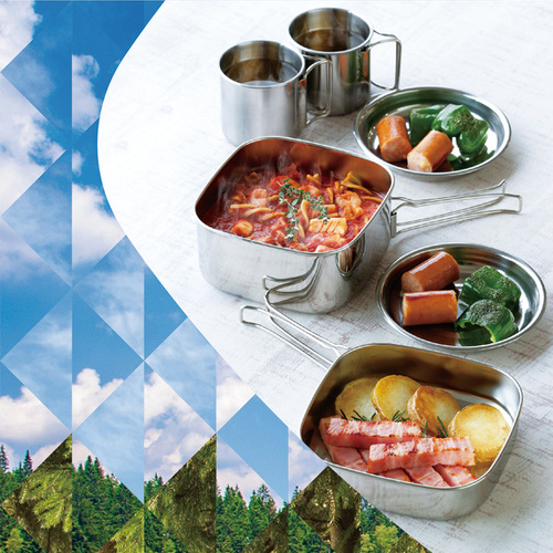 Stainless steel outdoor cooking pot set, camping pot 6-piece mountaineering camping portable pot set for 2-3 people