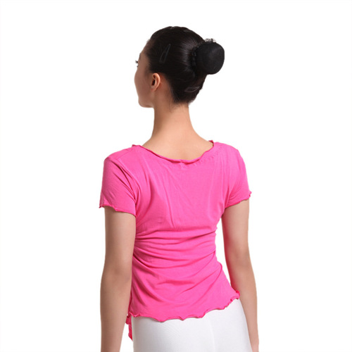 Red Dance Shoes Dance Wear for Women Adult Short Sleeve Cross Yoga Practice Dress Modern Square Dance Collarless Top 35207