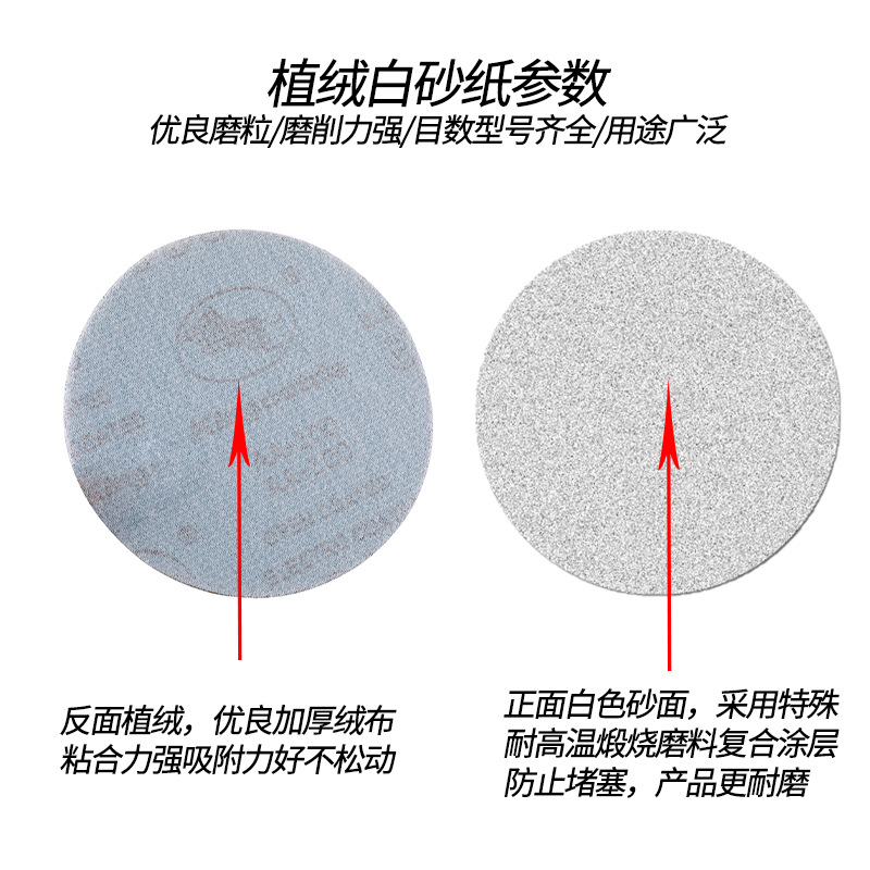 Papel de lija de terciopelo de molienda en seco blanco 23479 pulido neumático pieza de lija 5 pulgadas oro vaca placa redonda autoadhesiva flocado