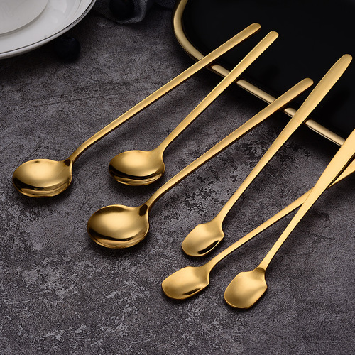 Stainless steel coffee spoon, golden small spoon, long handle mixing spoon, Internet celebrity mug, honey dessert spoon, ice spoon wholesale