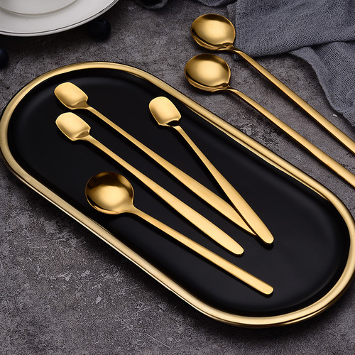 Stainless steel coffee spoon, golden small spoon, long handle mixing spoon, Internet celebrity mug, honey dessert spoon, ice spoon wholesale