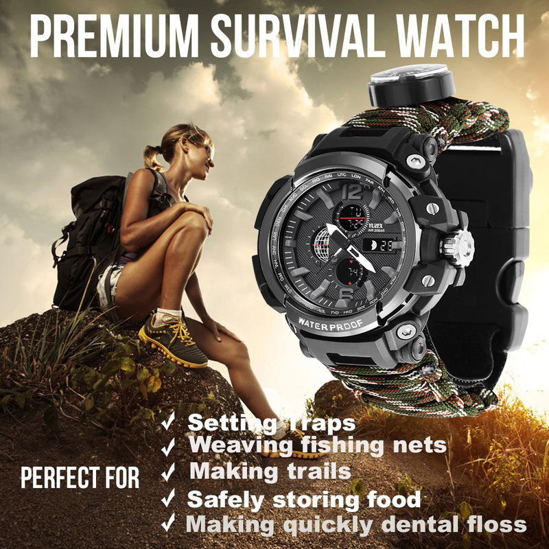 G7 wilderness survival outdoor mountain climbing travel depth waterproof watch multi-function LED light umbrella rope watch