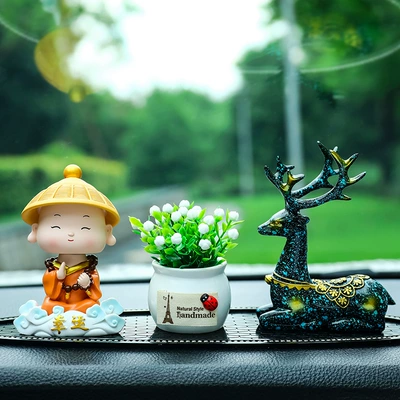 Car ornaments | Deer Car Interior Decorations - lucky-xiangyun-monk-white-lucky-fruit-blue-deer-diamond-encrusted-long-anti-slip-mat
