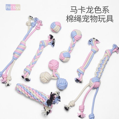 Pet Toy Macaron Series Cotton Rope Toy for Biting and Chewing, Cotton Rope Ball for Cat and Dog Interaction, Direct Manufacturer Sales