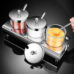 Cross-border 304 stainless steel seasoning jar kitchen thickened seasoning jar with spoon moisture-proof sealed seasoning jar combination pack