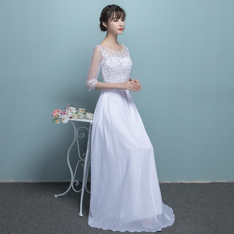Banquet Evening Dress for Women 2026 Spring New Slim Fit Long Fashion White Lace Mid-Sleeve Dress