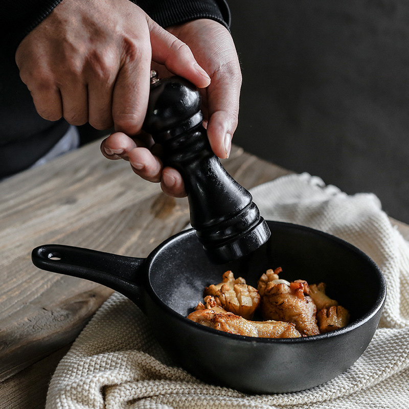Negro plato de cerámica mango pan para hornear cubertería cuadrada