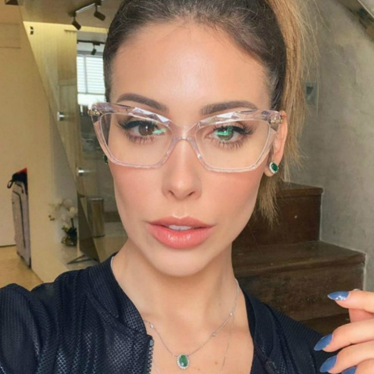 European and American trend Cat's Eye flat mirror 2020 new vintage crystal trim glasses frame without makeup jelly color glasses frame