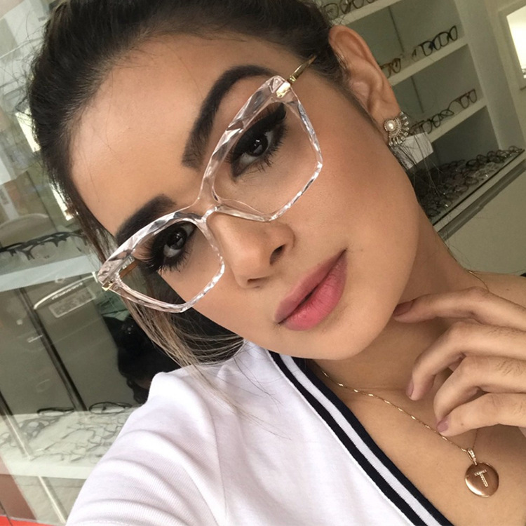 European and American trend Cat's Eye flat mirror 2020 new vintage crystal trim glasses frame without makeup jelly color glasses frame