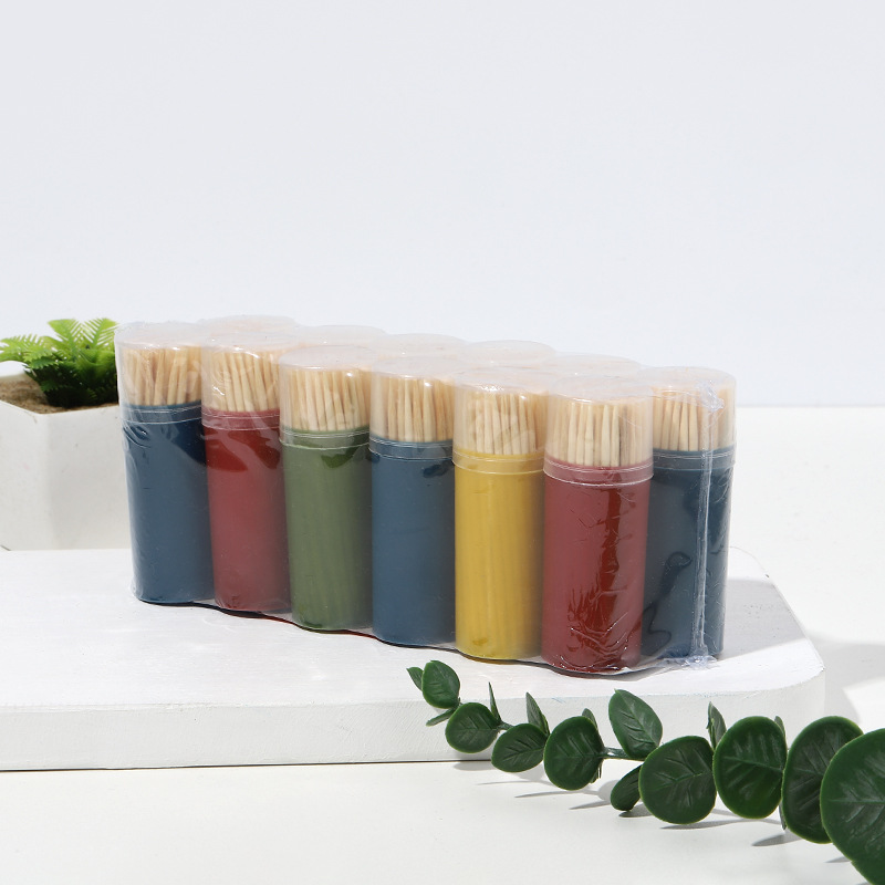 Palillos de Dientes de Bambú de Bambú Desechables en Tubo Colorido para Comedor