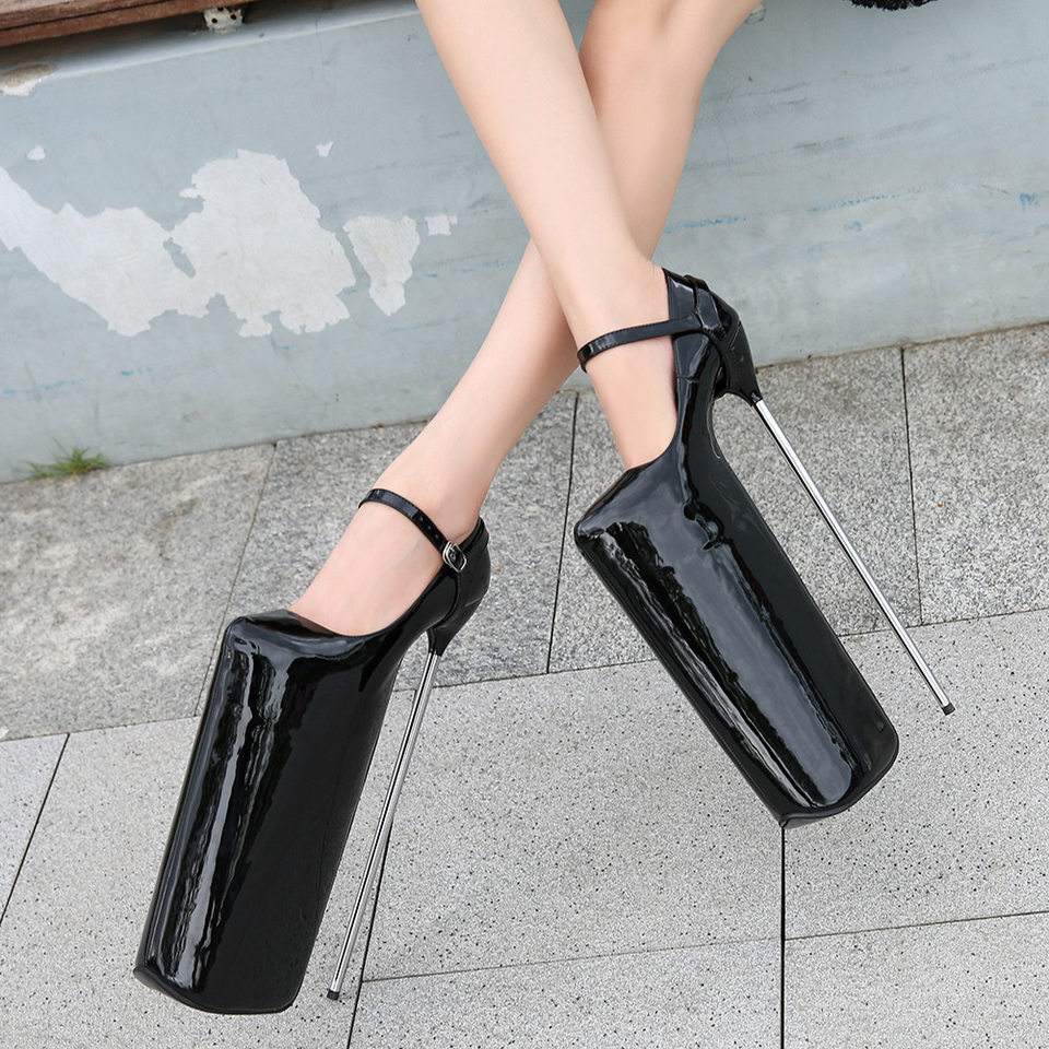 Giày cao gót nữ gót nhọn siêu cao trên 8 cm mũi tròn — Màu đen, Màu đỏ, Đỏ đào
