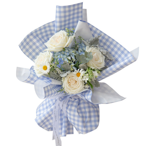 Wholesale Internet celebrity summer plaid small fresh waterproof flower wrapping paper grid plaid gift wrapping paper flower shop floral art