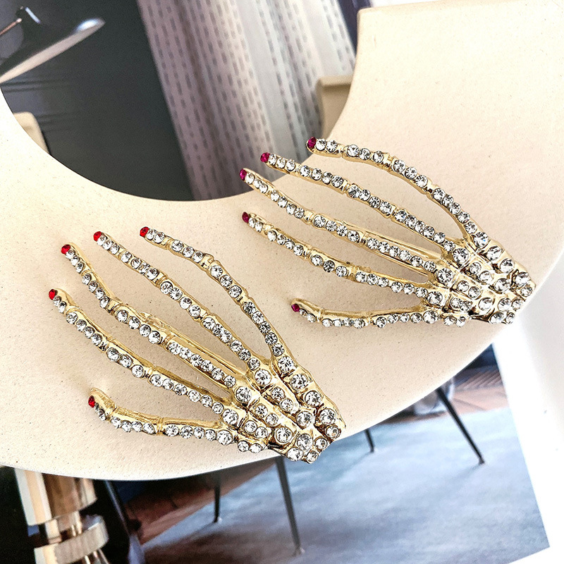 Internet Celebrity Sparkling Diamond Claw Hair Clip Women's Bangs Clip Dark Trendy Cool Ghost Claw Metal Edge Clip Hair Accessories One-Word Clip