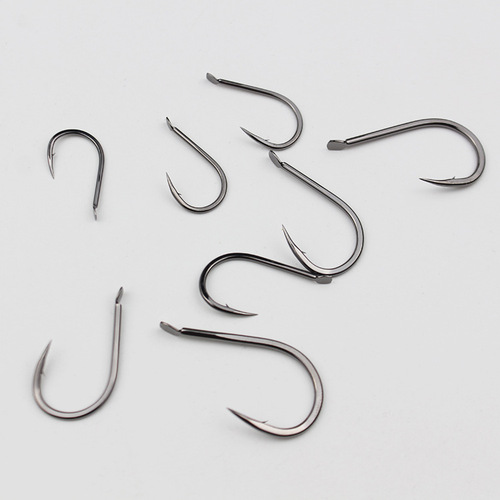 Carbon steel Qianmao fish hook with crooked mouth and hardened bulk raft fishing for sea fishing, rock fishing for black sea bream, barbed fishing gear and fish hook wholesale