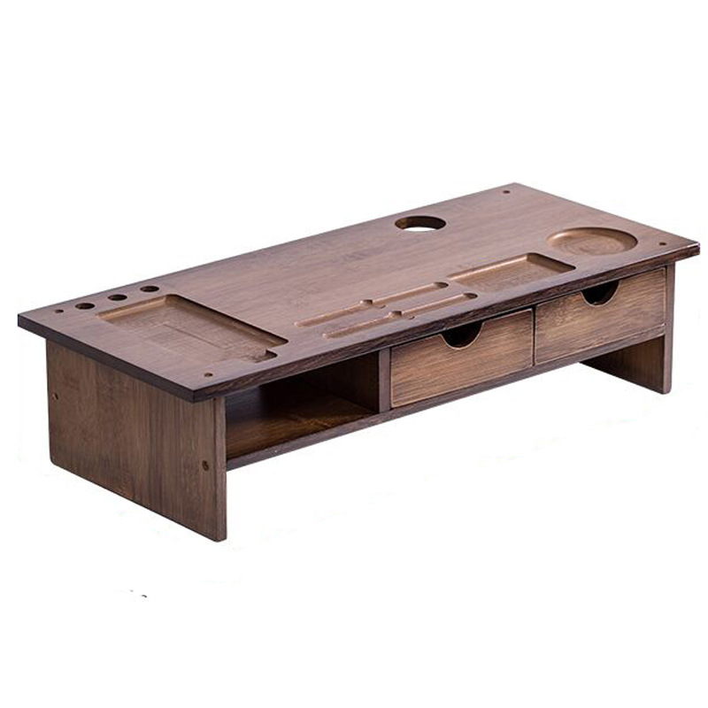 Monitor de ordenador soporte de escritorio de almacenamiento rack soporte de bambú base de almacenamiento de escritorio rack organizador