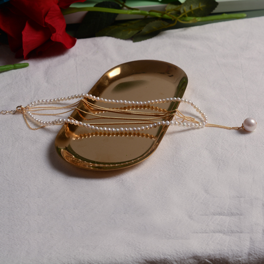 French Light Luxury Retro Natural Baroque Pearl Pendant Double Layer Long14k Gold-filled Braided Necklace For Women