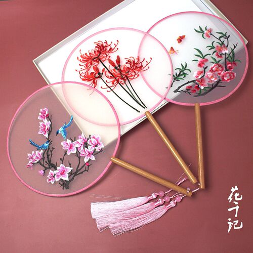 Double-sided Embroidered Round Fan*Hanfu Anime Accessory*Chinese Style Cheongsam*Lotus and Crane Ancient Style Round Fan