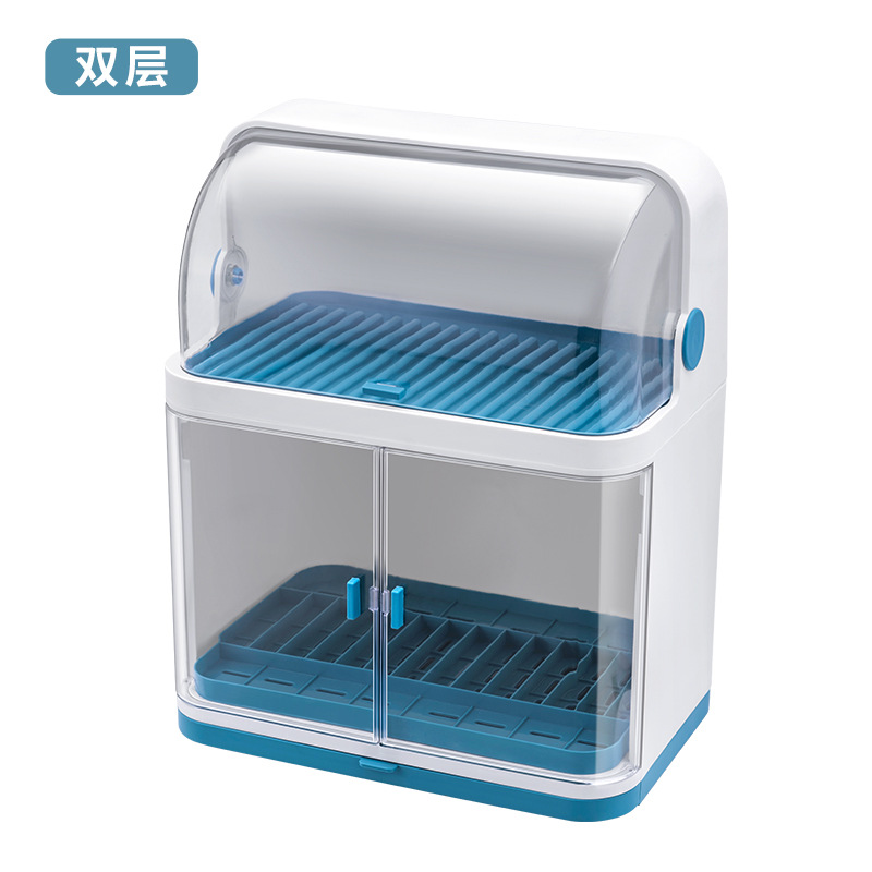 Hogar cocina vajilla caja de almacenamiento con tapa multi-funcional drenaje plato estante doble capa drenaje vajilla caja de almacenamiento