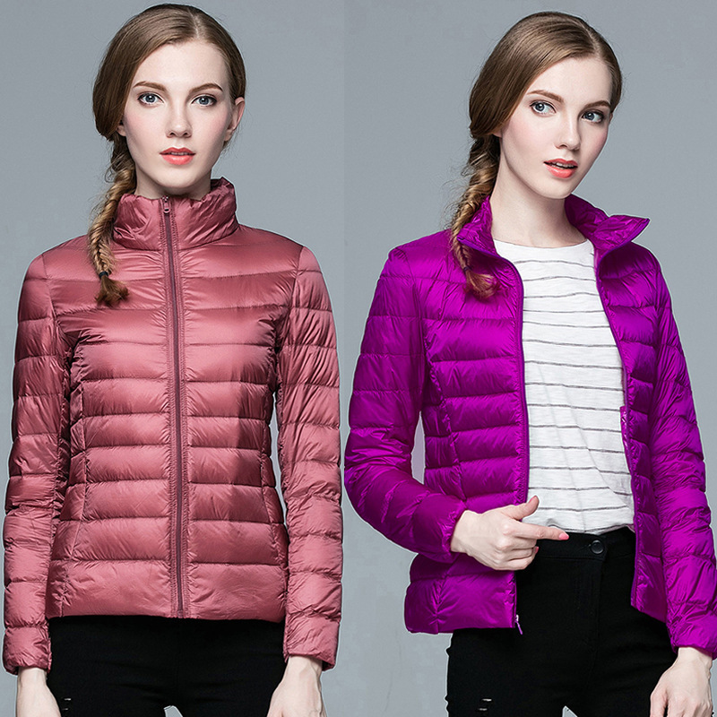 Lightweight Down Jacket Women's Autumn and Winter Korean Style Slim-fit Stand Collar Short White Duck Down Jacket Large Size