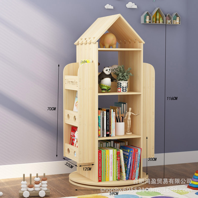 Creativo de madera maciza giratoria estantería casa piso bebé niños de almacenamiento de juguete estudiante pequeña estantería estante de almacenamiento