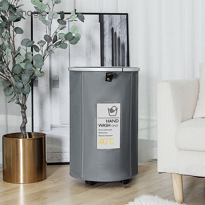 Cesta cilíndrica con cordón para organizar artículos diversos, cesta de lavandería plegable para guardar ropa y edredones.