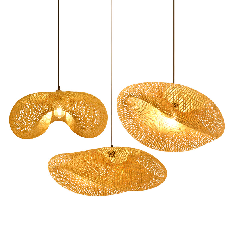 Lámpara de araña de bambú de estilo chino tejida a mano Zen cama y desayuno lámpara de sala de té japonés Sudeste asiático bambú olla caliente restaurante lámpara de restaurante