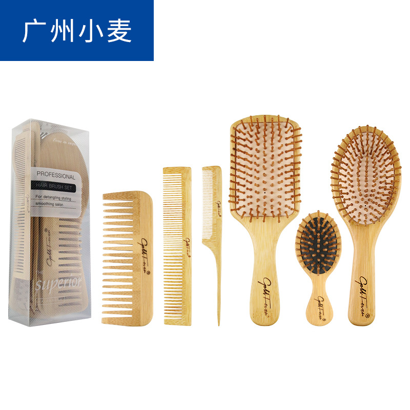 Comercio transfronterizo al por mayor hogar de bambú del pelo peine airbag masaje peine diente ancho recoger el pelo de la cola en punta peine cuidado del cabello peine del pelo traje
