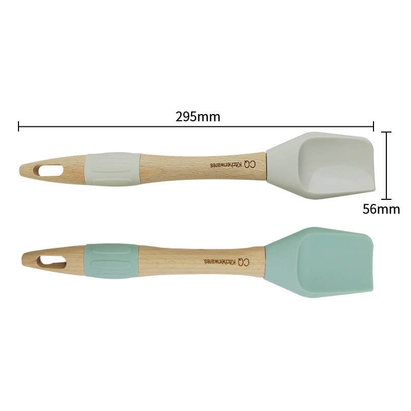 Mango de madera de silicona pala de madera sartén antiadherente pala de cocina pala de freír espátula de silicona mango de madera resistente a altas temperaturas espátula cuchara de freír agitación