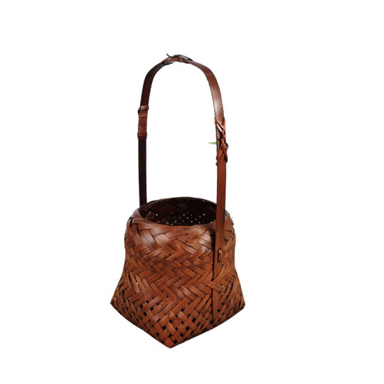 Bamboo Woven Hand-held Flower-arranging Flower Basket Woven Bamboo Basket Chinese Zen Flower Ware Japanese Style Vintage Living Room Decoration Crafts