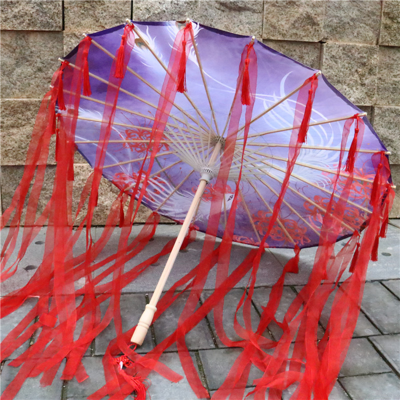 Silk Cloth Umbrella, Han Dynasty Photography, Ancient Costume Props, Umbrella with Gauze, Chinese Style Classical Dance Oil-Paper Umbrella, Retro Tassels