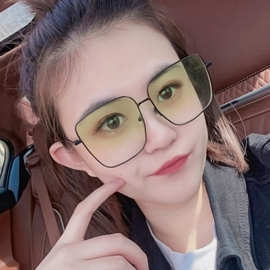 韩版时尚金属细框太阳眼镜方形大框素颜墨镜网红同款黑框绿片眼镜
