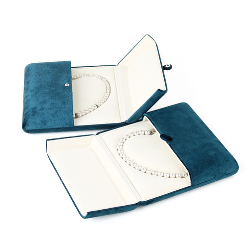 Lined Fabric Jewelry Box with Heart-Shaped Pearl Necklace Display, Double-Clasp Packaging Box for Necklace and Jewelry, Wholesale