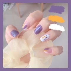 芋泥布丁藤紫塗鴉撞色穿戴甲成品假指甲美甲貼片指甲貼片地攤貨源