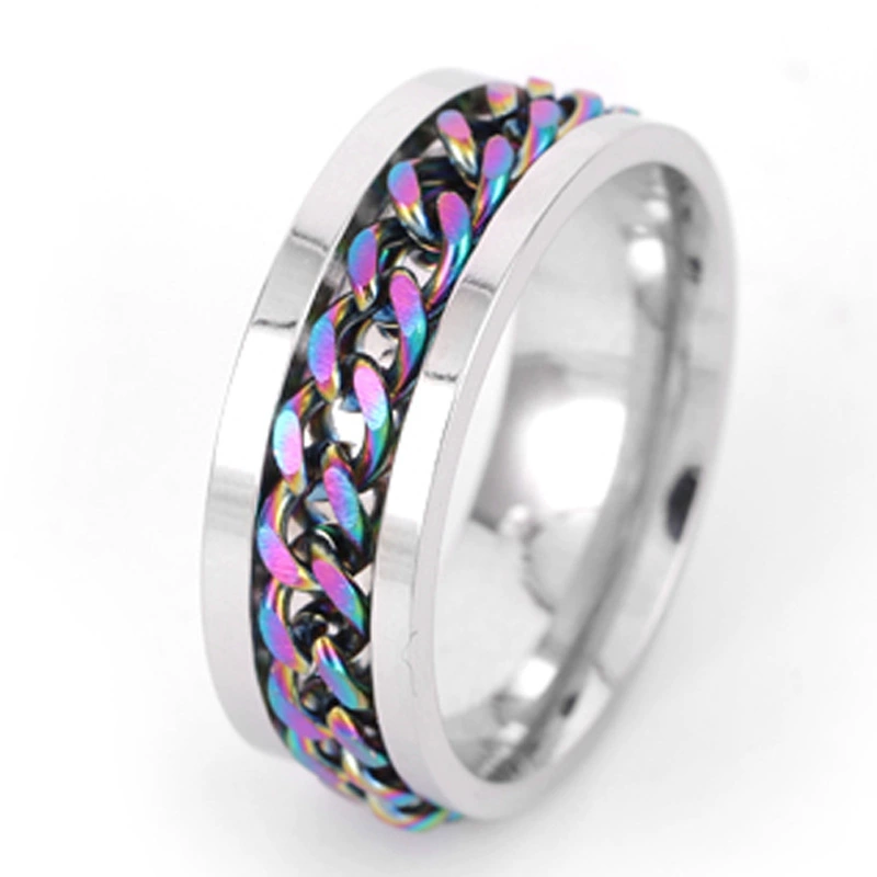 Кольцо из нержавеющей стали с вставкой цепи, аксессуар — размеры 5–13, множество цветов
