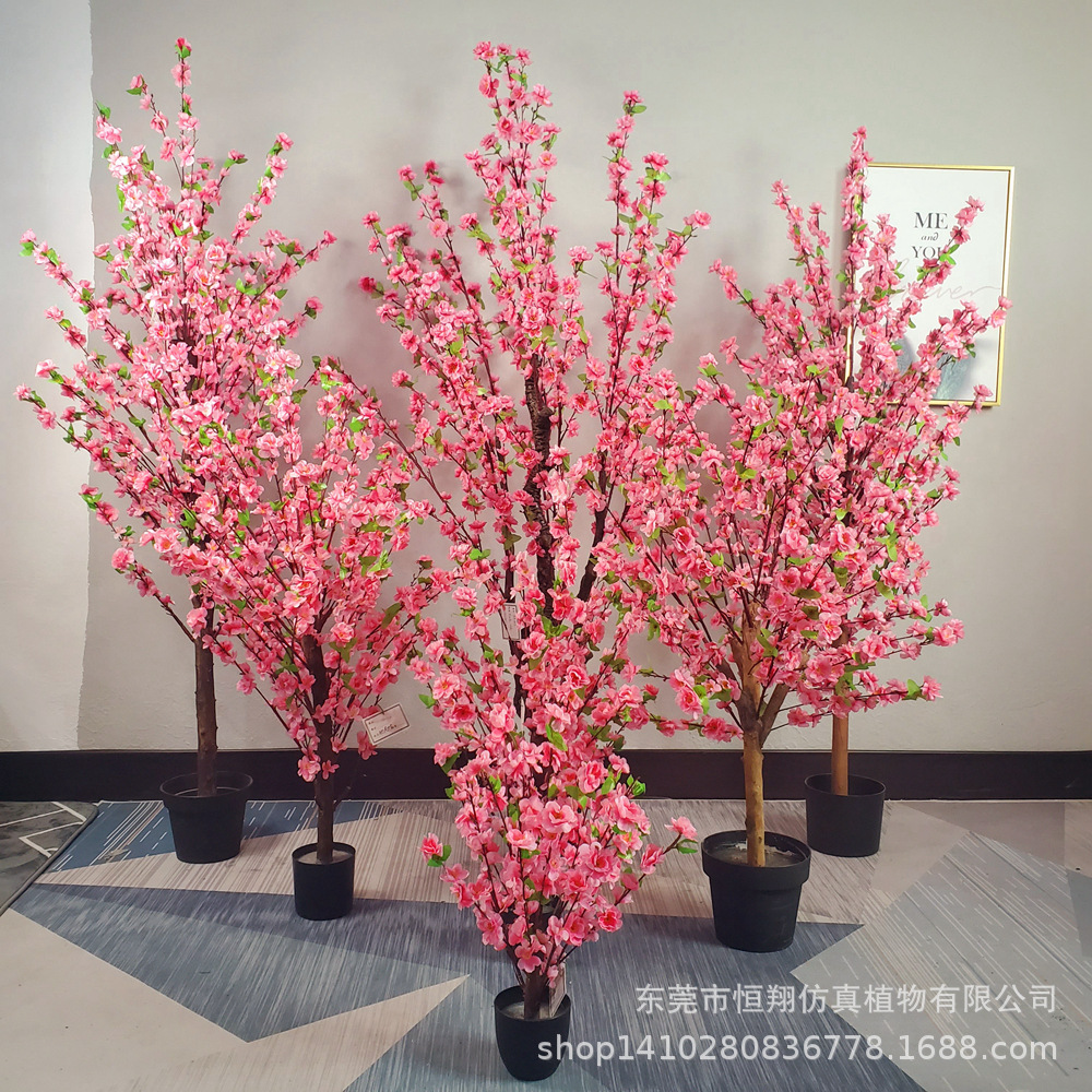 Venta caliente planta de simulación flor de durazno falsa decoración de la sala de estar sala de exposiciones planta en maceta de piso flor falsa decoración de interiores flor de durazno de simulación