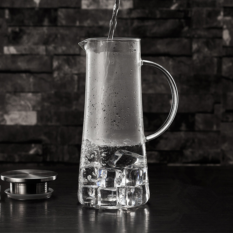 Vidrio grueso botella de agua fría fuego directo agua vidrio olla grande jugo olla cubierta de acero inoxidable